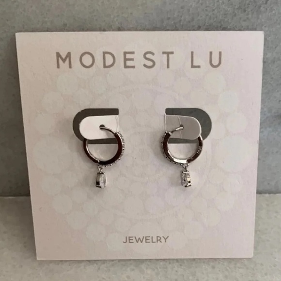 Jewelry - Silver Crystal Tear Drop Huggie Hoop Earrings